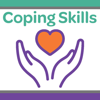 "Coping Skills" with hands with heart icon